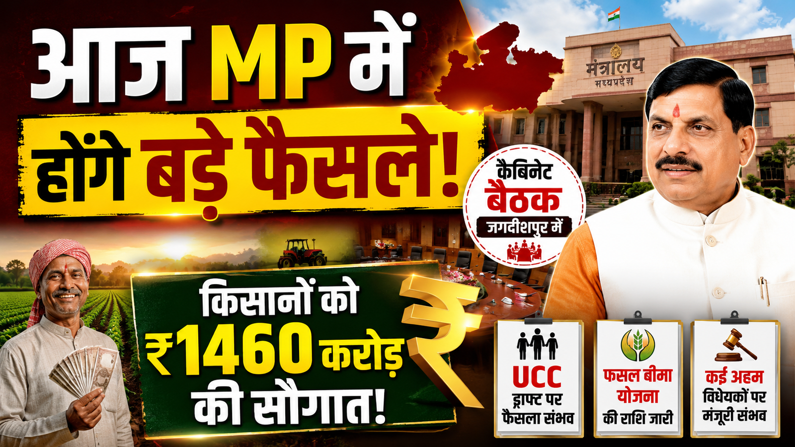 MP कैबिनेट की बड़ी बैठक आज, किसानों को ₹1460 करोड़ और UCC पर फैसला!, कई अहम फैसलों पर रहेगी नजर